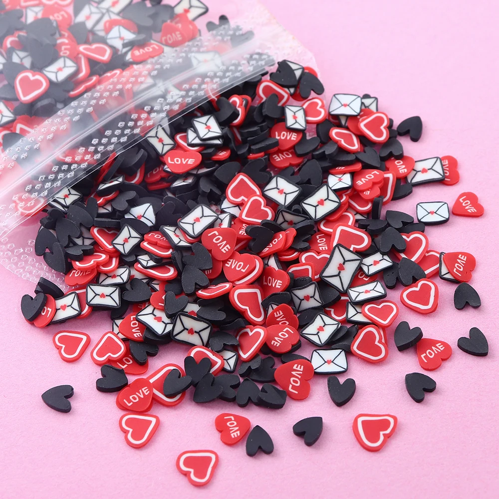 Soft Polymer Clay Nail Charms, 3D Red Lips, Love Heart, Decoração do Dia dos Namorados, Slice Acessórios, Nail Material Supplies, 10g