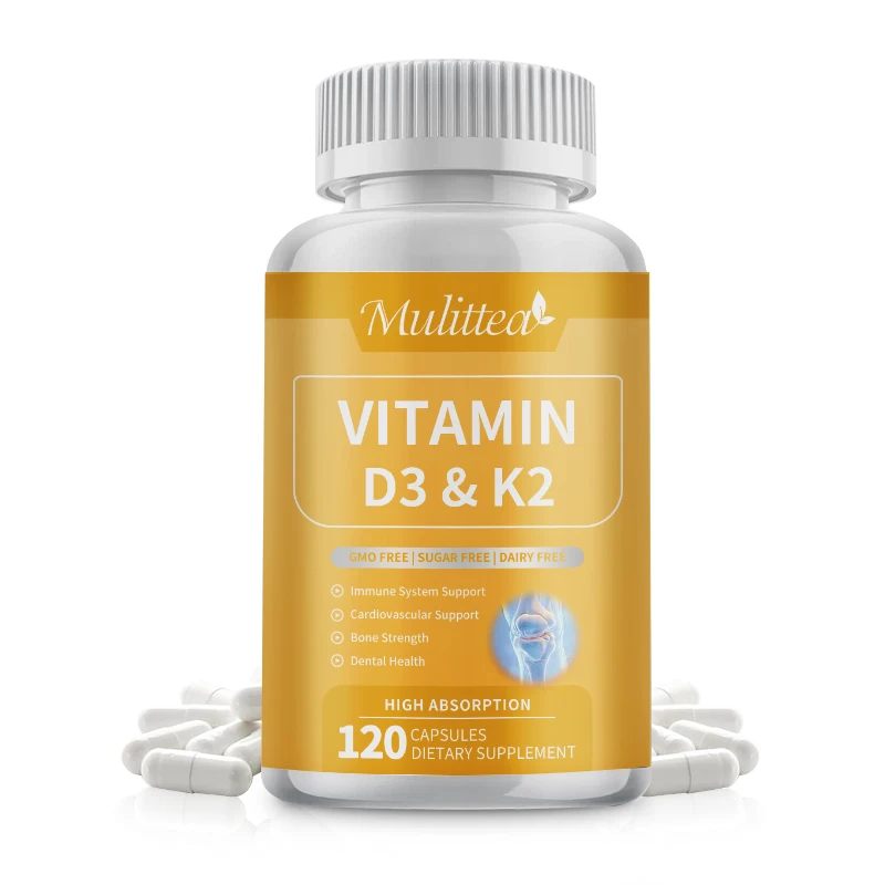 Mulittea Vitamin D3+K2 Supplement to Support Joint, Bone Teeth Heart Regulates Calcium Absorption Immune Health
