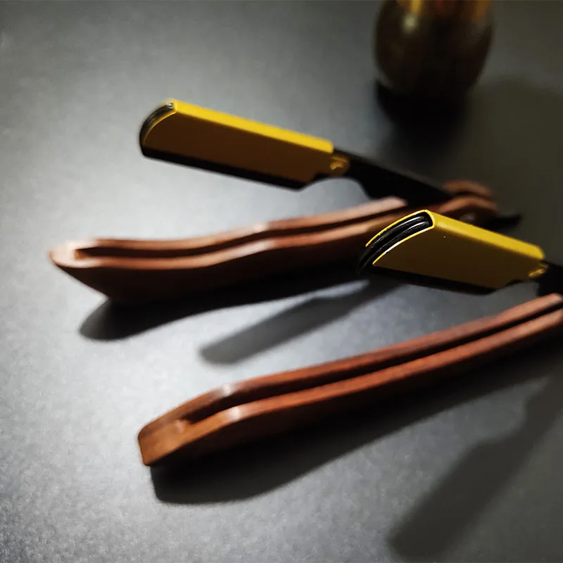 Fryzjer klasyczna maszynka do golenia uchwyt na bezpieczniki mężczyźni drewniana rączka krawędź prosta brzytwa fryzjerska uchwyt składana maszynka do golenia hurtownia