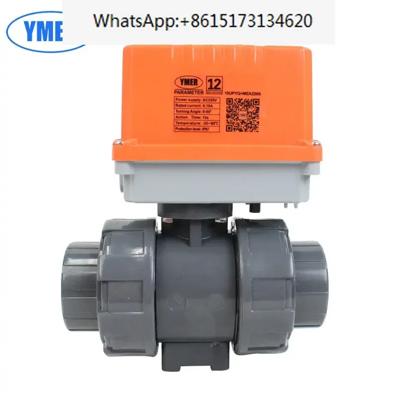 DN15 1/2in DN20 DN25 2Ways Electric Ball Valve Double Union AC220V AC24V DC24V Upvc Plastic Ball Valve For Water Treatment