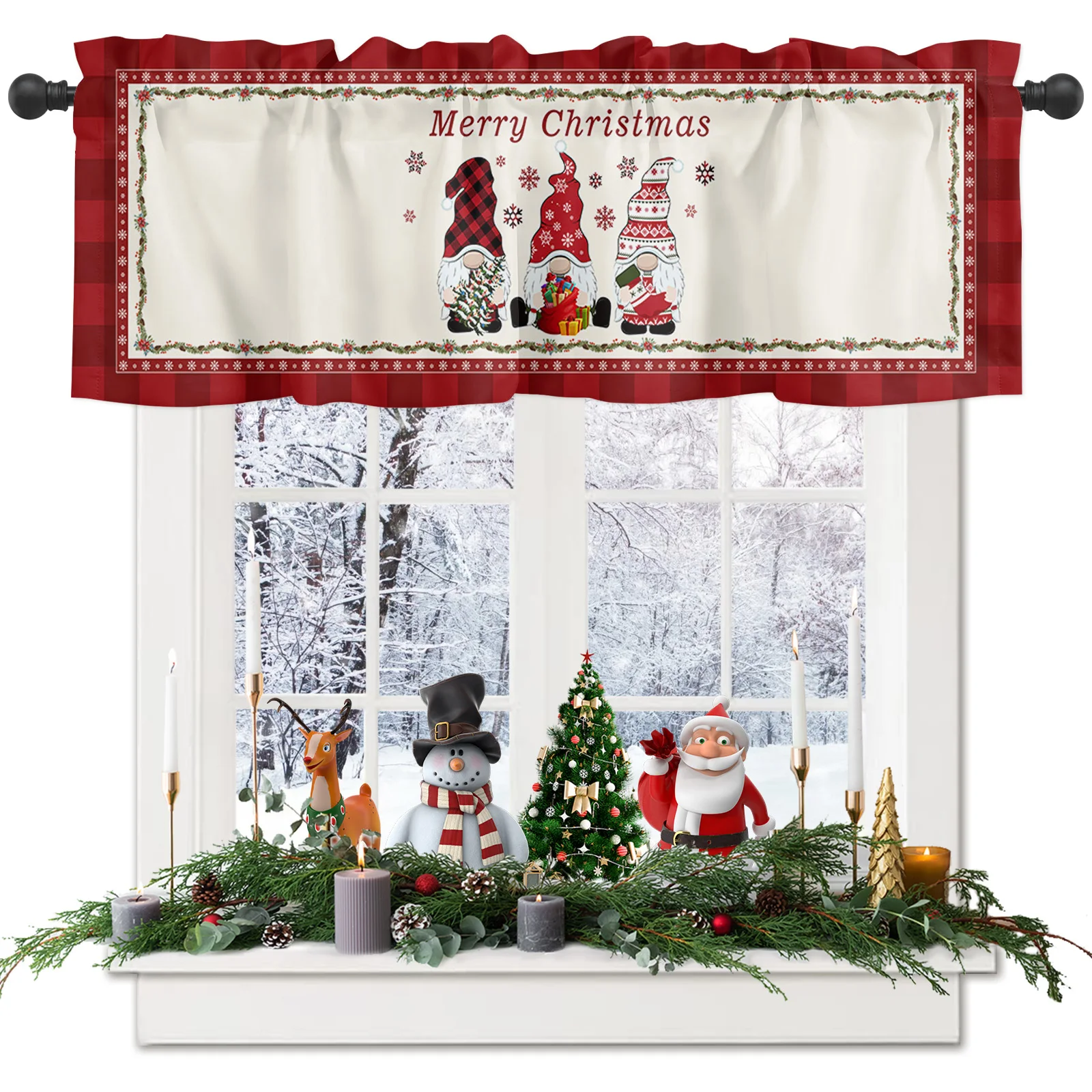 

ZEDLIYU Valances for Windows Kitchen Living Room Small Window Valance Merry Christmas Gnome 1 Panel, 54 x 18 Inch
