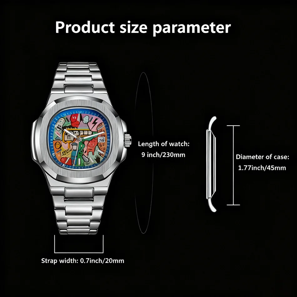 スクエアレトロメンズ腕時計ライト高級ブランド本物のグラフィティダイヤル合金ストラップ防水クォーツ時計メンズ発光腕時計