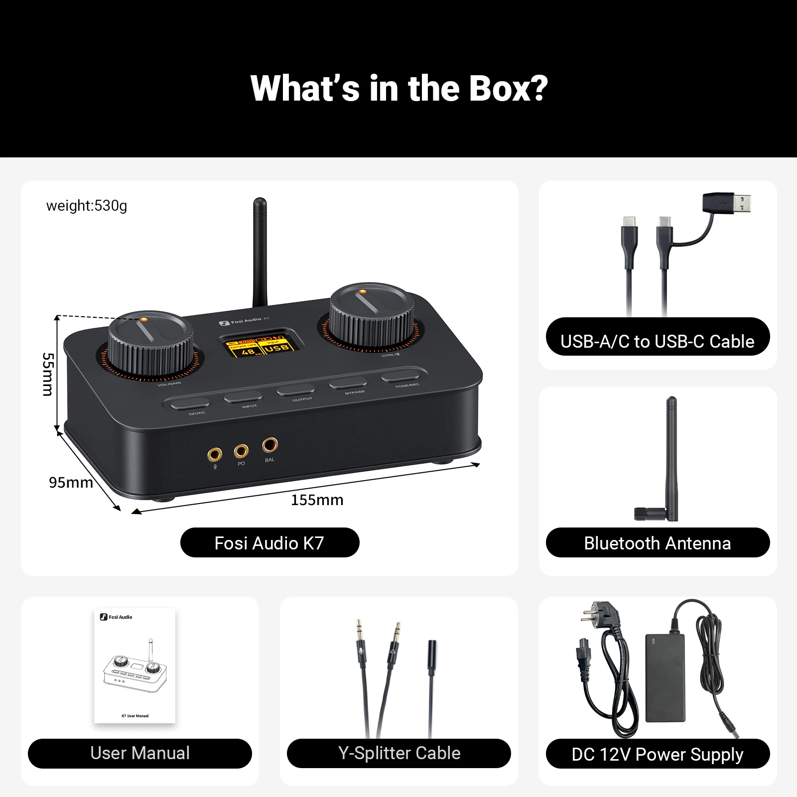 Fosi Audio K7 HiFi DAC & hoofdtelefoonversterker, AKM4493ESQ DAC-chip, PCM 384 kHz/32 bit en DSD256, microfooningang USB Audio DAC voor gaming