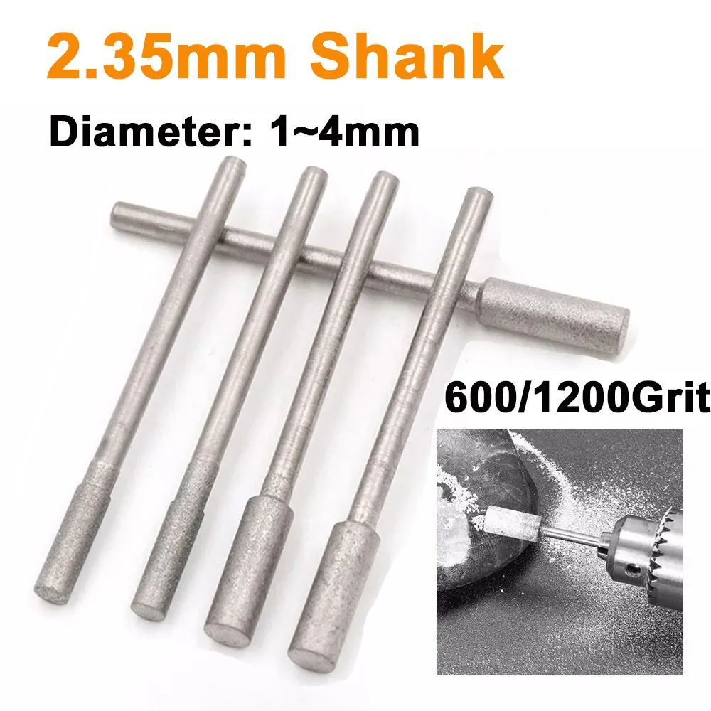 2~50Pcs Diamond Grinding Head 1~4mm 600/1200Grit Cylindrical Flat Head Polishing Grinding Head Polishing Wheel For Rotary Tools