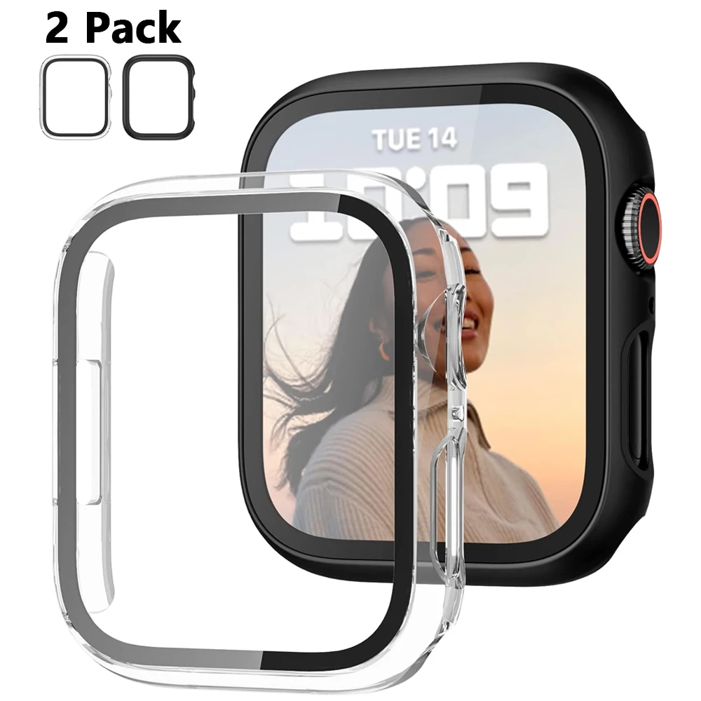 2 Pack Glass+Case for Apple Watch Series 11 10 42mm 46mm 45mm 41mm 44mm 49 40mm Screen Protector Bumper Cover iWatch 9 8 7 SE 65