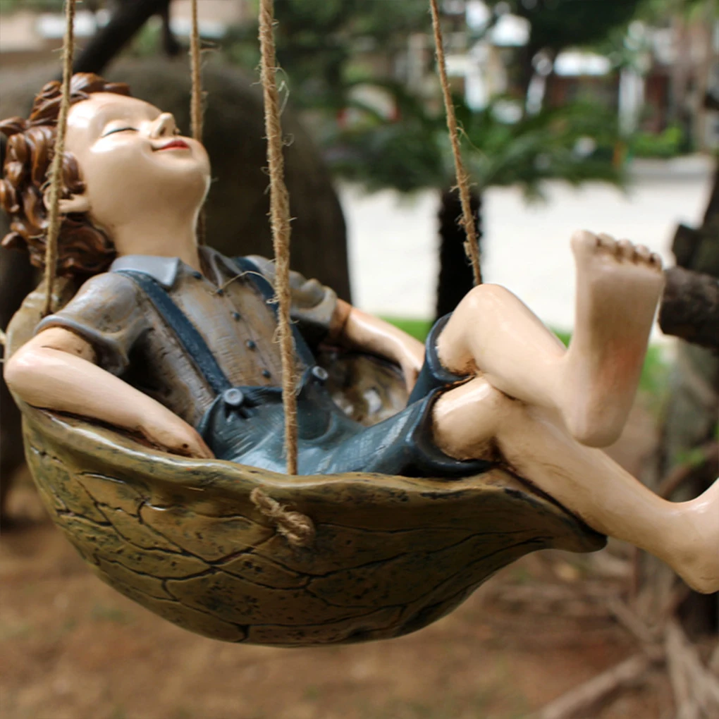 

Swing Boy Pendant Hand-painted Resin Coating Garden Backyard Outdoor Decor Hanging Statue Ornament Accessories