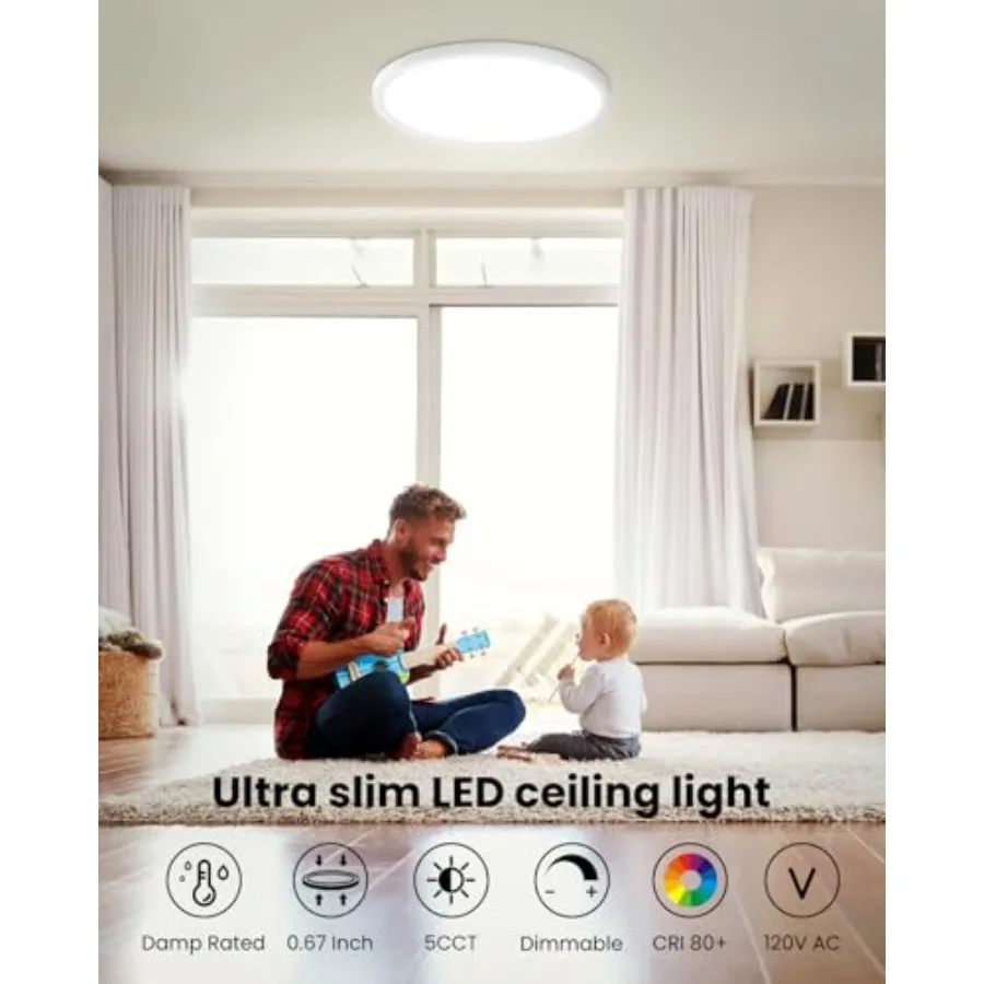 Flush Mount LED Ceiling Light, Dimmable and 5CCT Selectable 0.6 Super Slim Round Led Lights, 1W, 2000LM Low Profile Ceilg Light