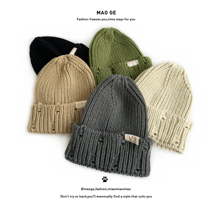 Kids Knitted Hats New Children's Hat Autumn Winter Fashion Letter Pullover Caps for Boys Girls Baby Woolen Hat Warm Accessories