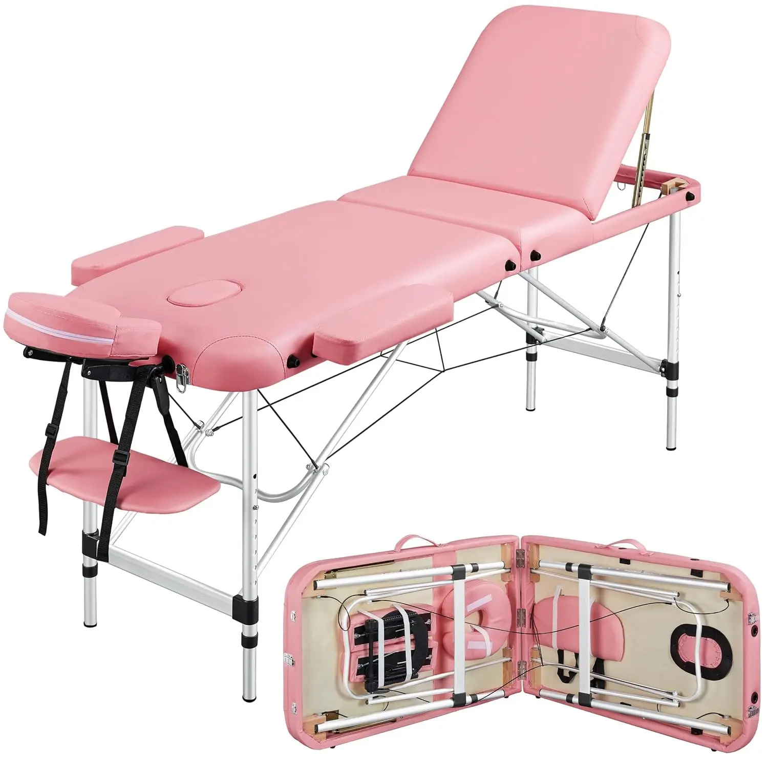 Portable Folding Massage Table Adjustable Height Foam Padded PVC Leather Aluminum Frame Spa Salon Home Use, Customized