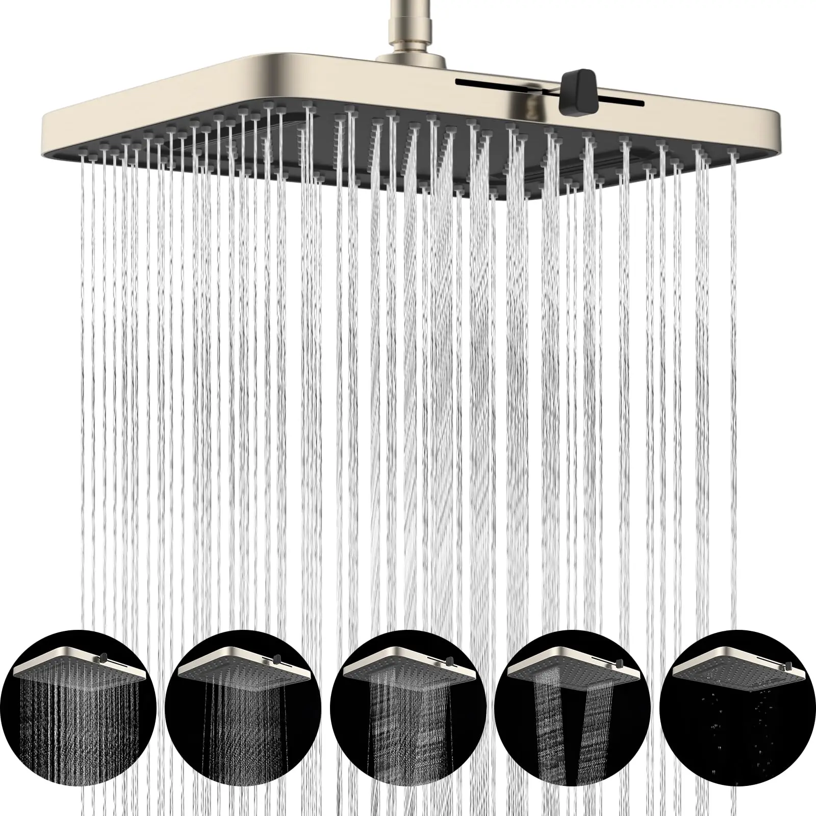 Hibbent 5 Spray Modes Shower Head, 13'' High Pressure Rain Shower Head, Large Rainfall Showerhead, High Flow Waterfall