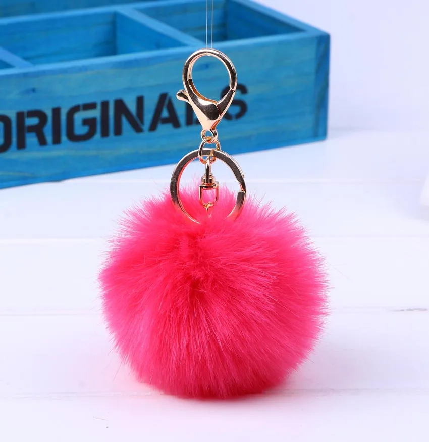 Hot Christmas gift fur key chain 13 Colors fur pom pom keychain gold silver Color keychains For Women bag key ring jewelry 16007