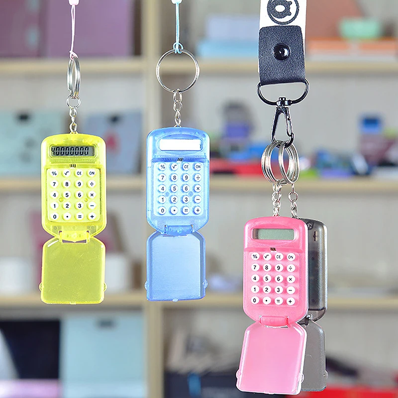 Portable Cute Mini Flip Calculator Pendant Keychain Creative Cartoon Pocket Calculator Keyring School Office Supplies Gifts