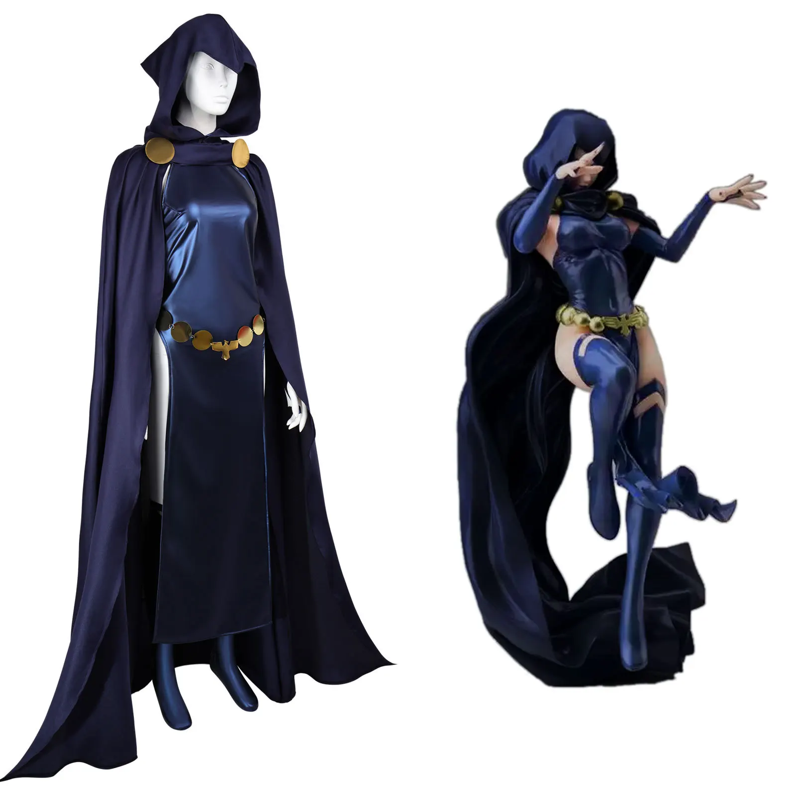 

Teen Titans Raven Cosplay Costume Deluxe Jumpsuit Cloak Suit Halloween Uniform for Women Suit Anime Women Sexy Role Play Outfit