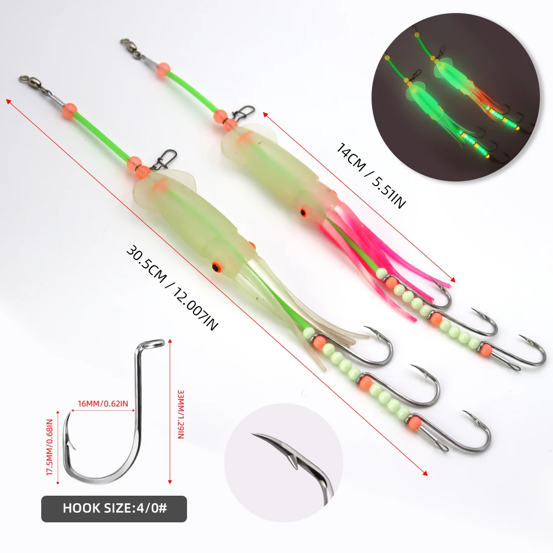ZYZHE 1pc Meer Angeln String Haken Hairtail Rigs Mit Leuchtenden Tintenfisch Köder Drei Shark Haken Ideal Für Meer Angeln köder Rigs – Detail 2