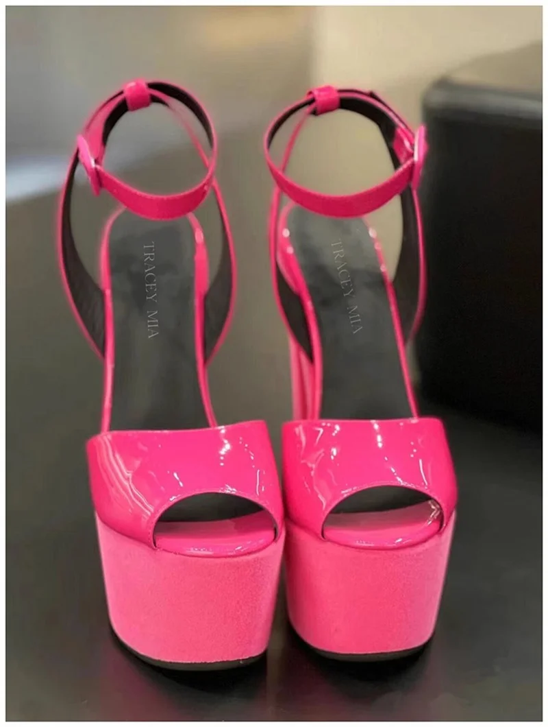 2024 New Fashion Show Genuine Leather Sandals Women Thick Heel 17Cm High Heel Platform Peep Toe Lady Shoes White Barbie Pink