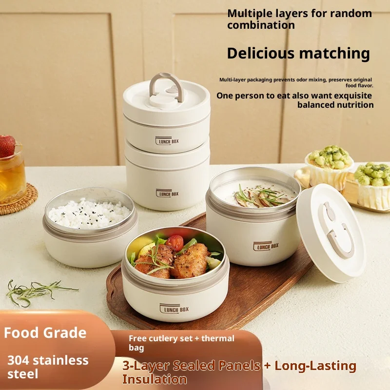 

Portable round Stainless Steel Food Grade Insulated Lunch Box with Lid for Students And Office Workers Bento Box