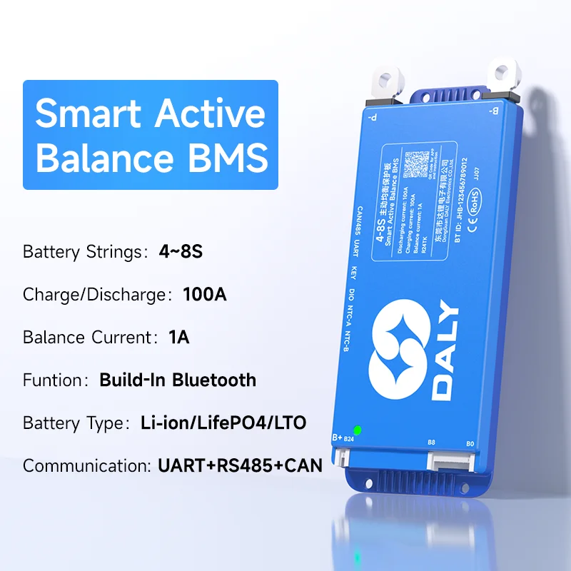 Daly Smart BMSWiFi 4S 12V 8S 24V 16S 48V 40A 100A 150A 200A Actieve balans Overbelasting/ontlaadbeveiliging voor Sola/EV met BT
