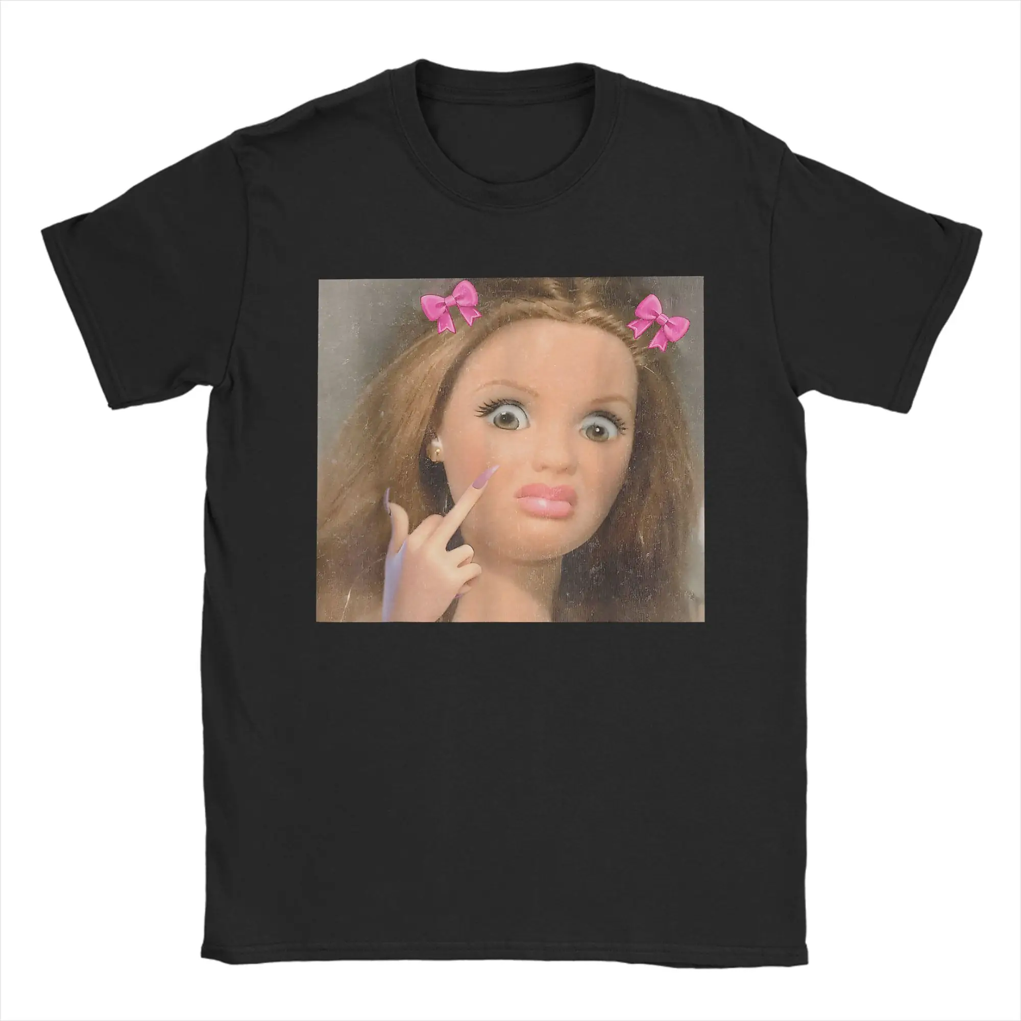Summer Disgusting Doll Face Meme  Novelty T Shirts  100% Cotton Tshirt for Men Y2K Basic Pattern Short Sleeve Top Tees
