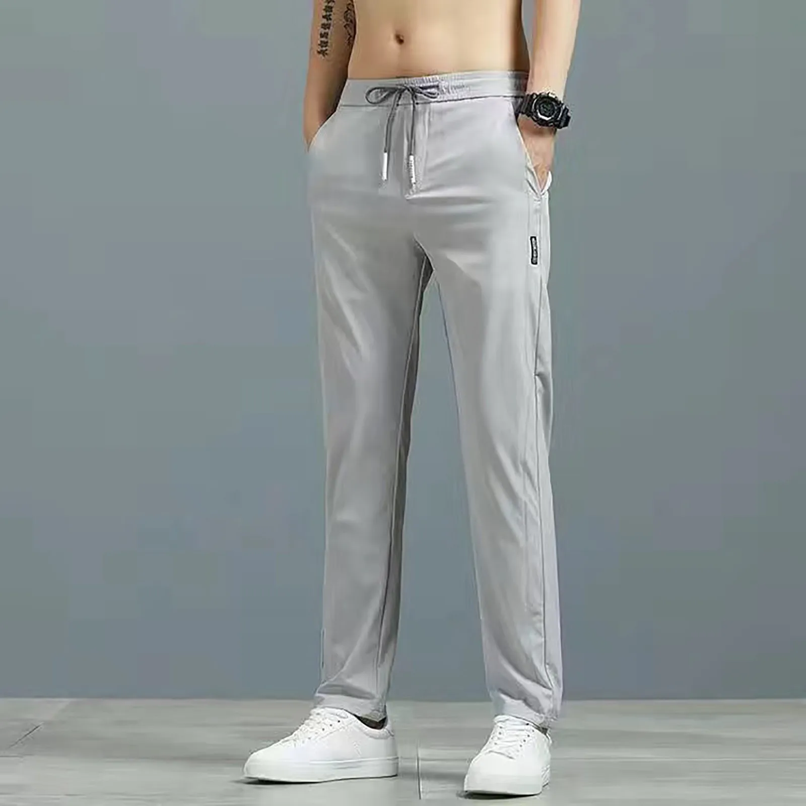 Men'S Straight Leg Pant With Pockets Summer New Loose Fit Casual Drawstring Jogging Trousers For Running Pantalones Hombre