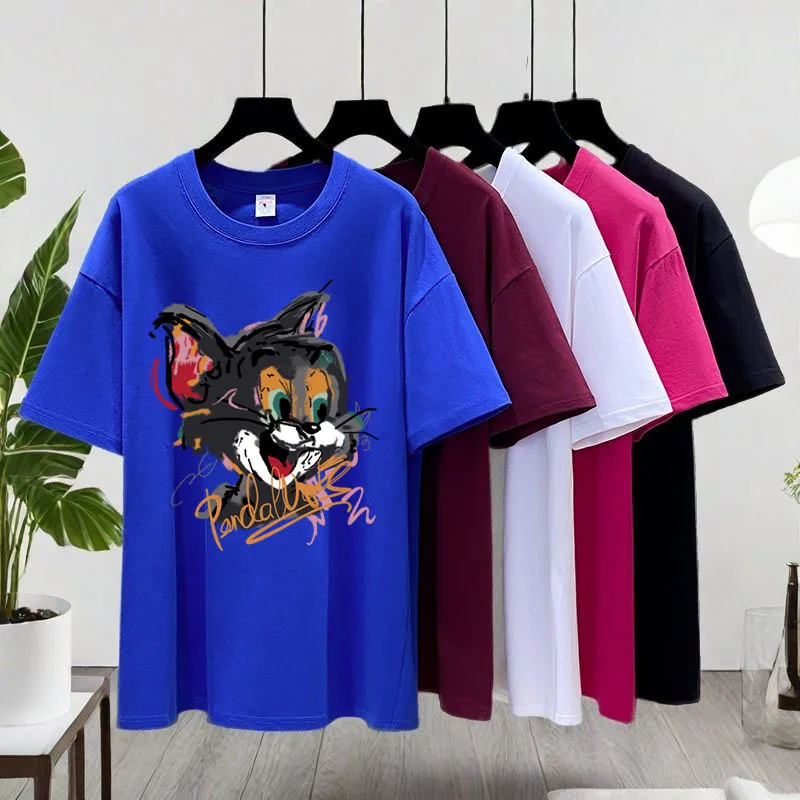 Women's Short sleeved T-shirt Top 100% Cotton Summer New Loose Edition Casual Graphic Pattern Printed Round Neck Women's Shirt