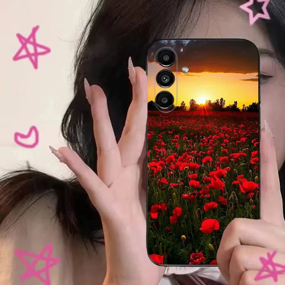 Red Poppies flowers  Phone Case For Samsung S24,S21,S22,S23,S30,Ultra,S20,Plus,Fe,Lite,Note,10,9,5G Black Soft Cover