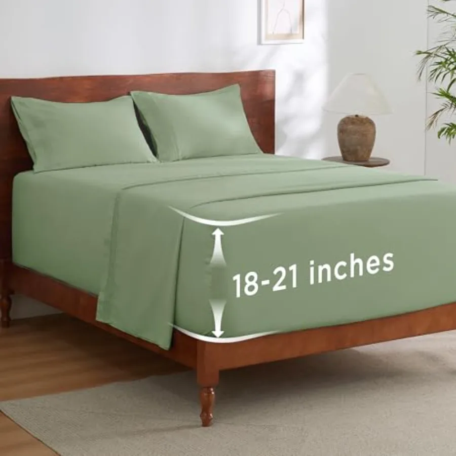 Deep Pocket Sheets Set - Fits Mattresses Up to 21 Inch Thick - 4 Pcs GentleSoft Bed Sheets Moisture Wic Soft and Cooling Bedshe