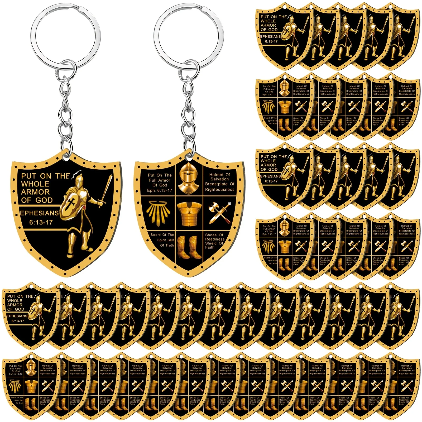 36pcs Christian Put On The Whole Armor Of God | Religious Christmas Gifts for Men, Bulk Keychain Military Knight Favor Gift, Acrylic and Zinc Alloy Material