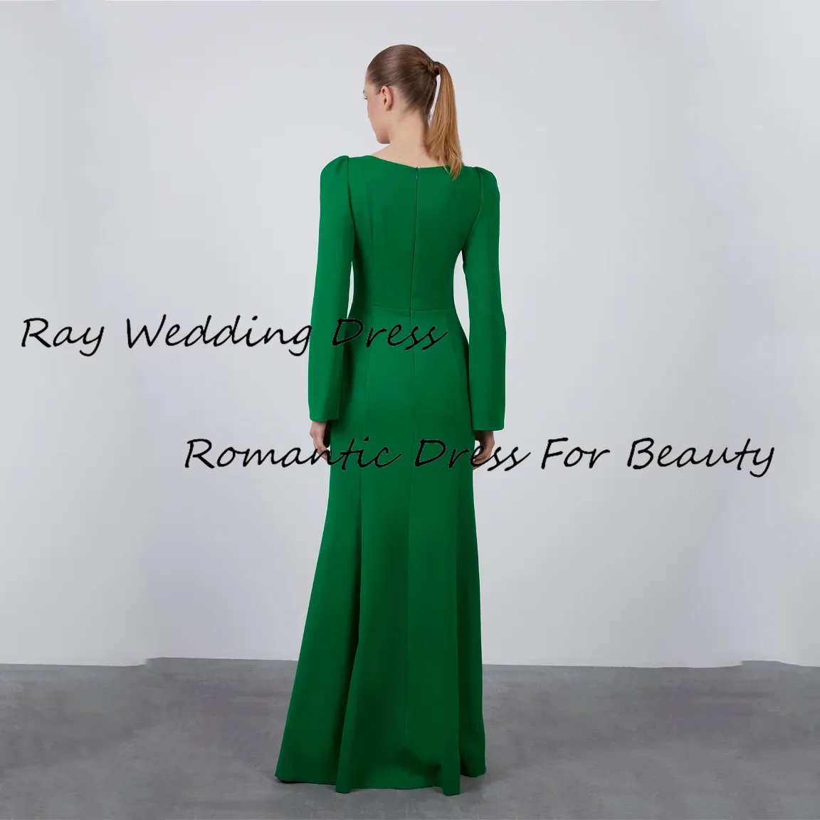 Modest Mermaid Cocktail Dress Satin Boat Neck With Long Puff Sleeves Button Front Split Simple Prom Gowns Robe De Bal