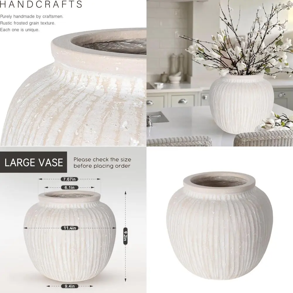 

Eleventh Inch Vintage White Rustic Minimalist Floor Vase for Home and Farmhouse Decor