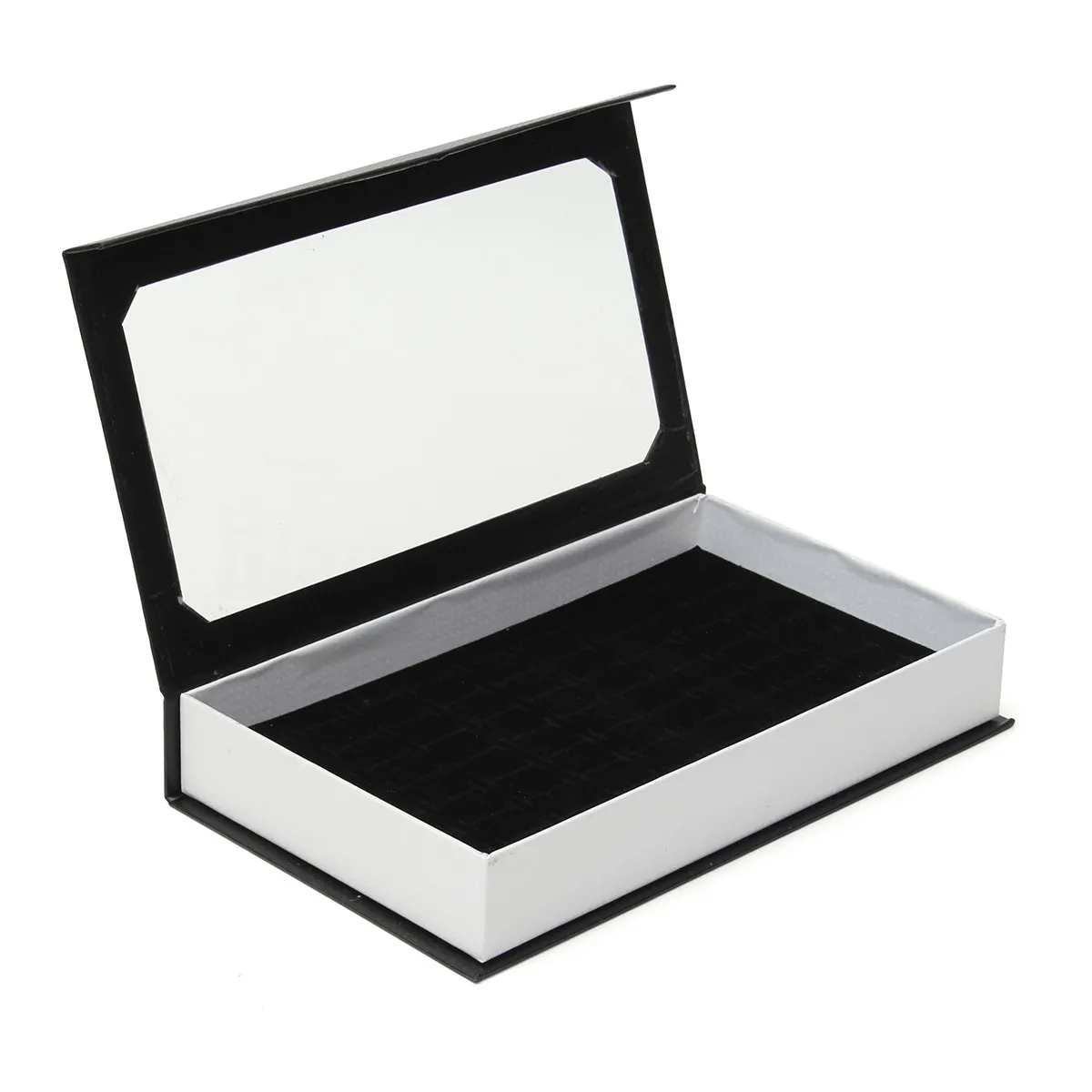 

AOAO-72 Ring Jewellery Display Storage Box Tray Show Case Organiser Earring Holder, Black Ring Box With Cover