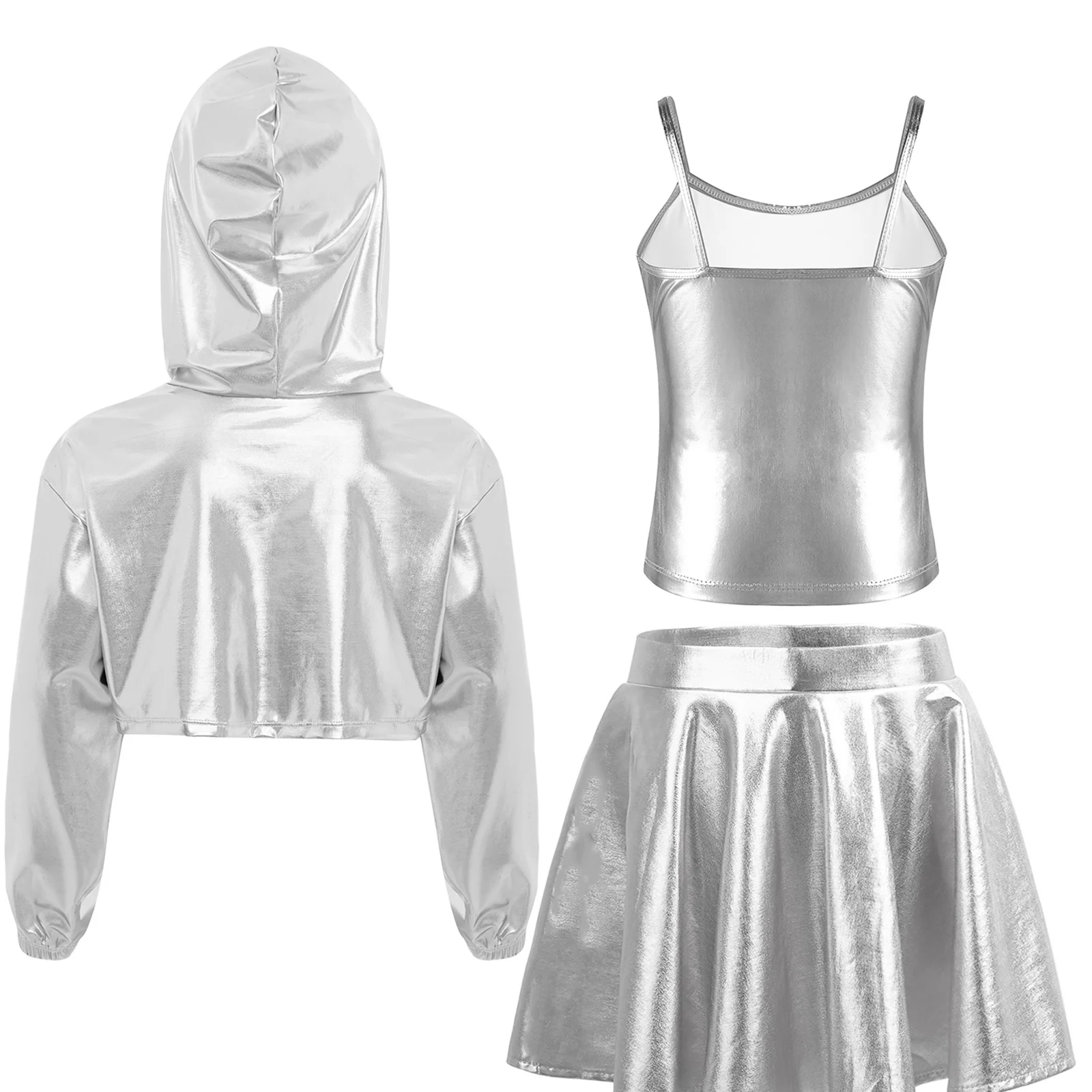 Children Fashion Street Dancing Clothes Competition Girls Metallic Jazz Dance Costume Stage Performance Hip-hop Outfit view 3