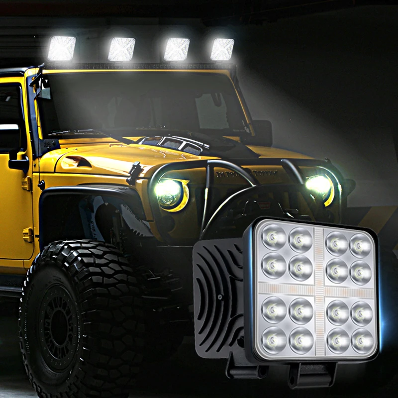 2 قطعة ضوء العمل LED للسيارات 48 واط 4 بوصة لسيارة شاحنة العمل السيارات مربع LED ضوء العمل ضوء السيارة 12-24 فولت