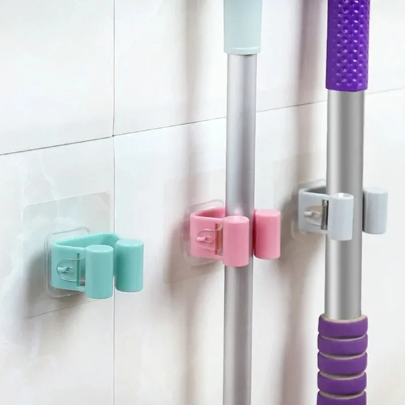 Self-Adhesive Broom Holder – Wall-Mount Mop and Dustpan Hanger, No Drilling, Damage-Free Gripper