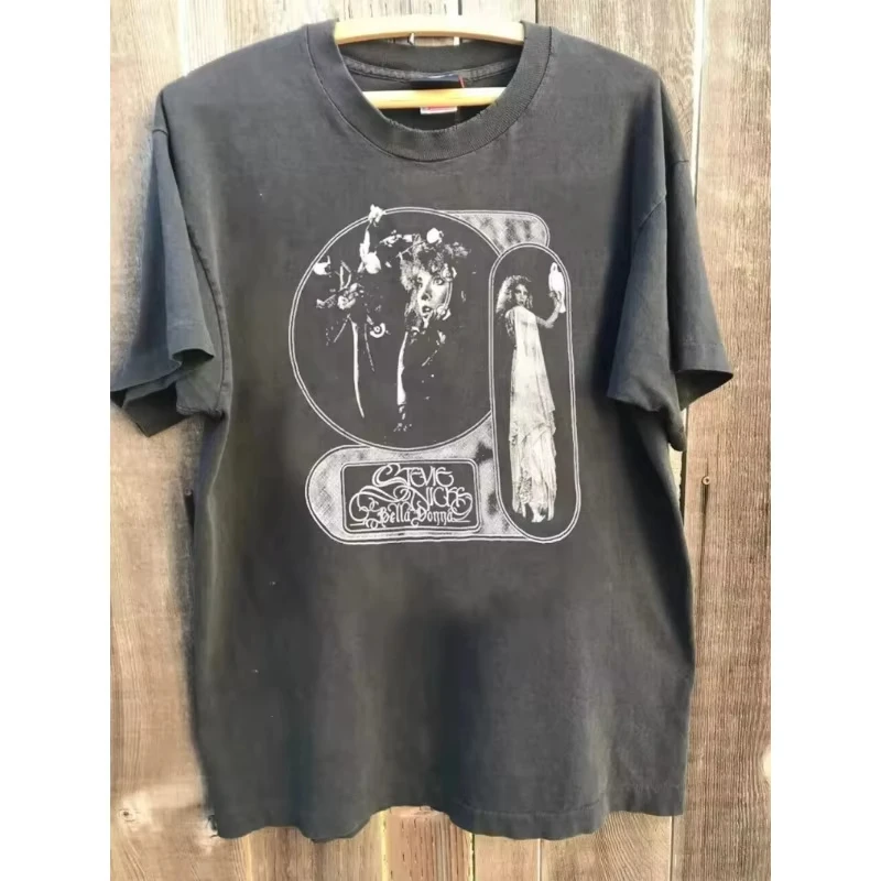 1980s Stevie Nicks mouse pad, Bella Donna 1983 charcoal neutral T-shirt, Harajuku printed pattern T-shirt