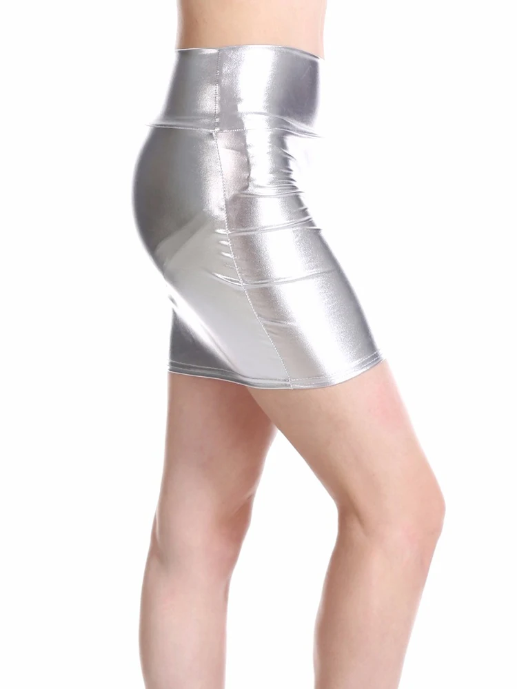 Cuhakci Mini Rok Bodycon Dames Hoge Taille Potlood Sexy Vrouwen Goud Zilver Groen Zwart Paars Polyester Korte Clubwear Nieuwe