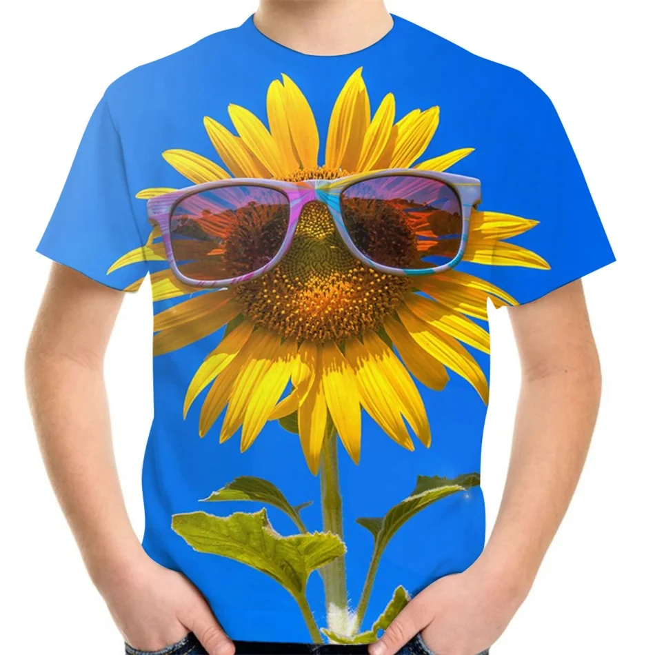 Kinderkleidung T-Shirts für Jungen Kurzarm Top Mädchen T-Shirt 3D Sonnenblumen Druck Cartoon Kinderkleidung Mädchen Sommerkleidung