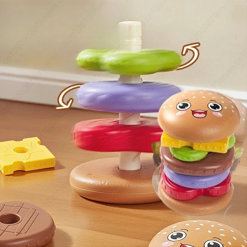 Bebê hambúrguer empilhamento brinquedo educação precoce do bebê quebra-cabeça comida brinquedo exercício dedo forma cognição pai criança interação