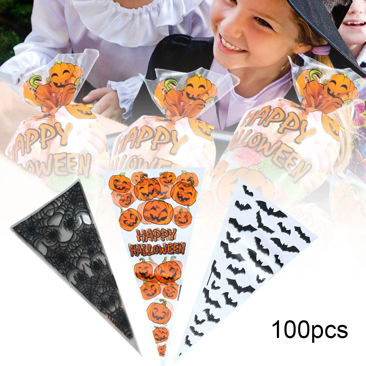 

Triangle Bag Halloween Candy Bag Ice Cream Cone Bag Halloween Cellophane Cone Candy Party Gift Bag Tie Ice Cream Cone Bag