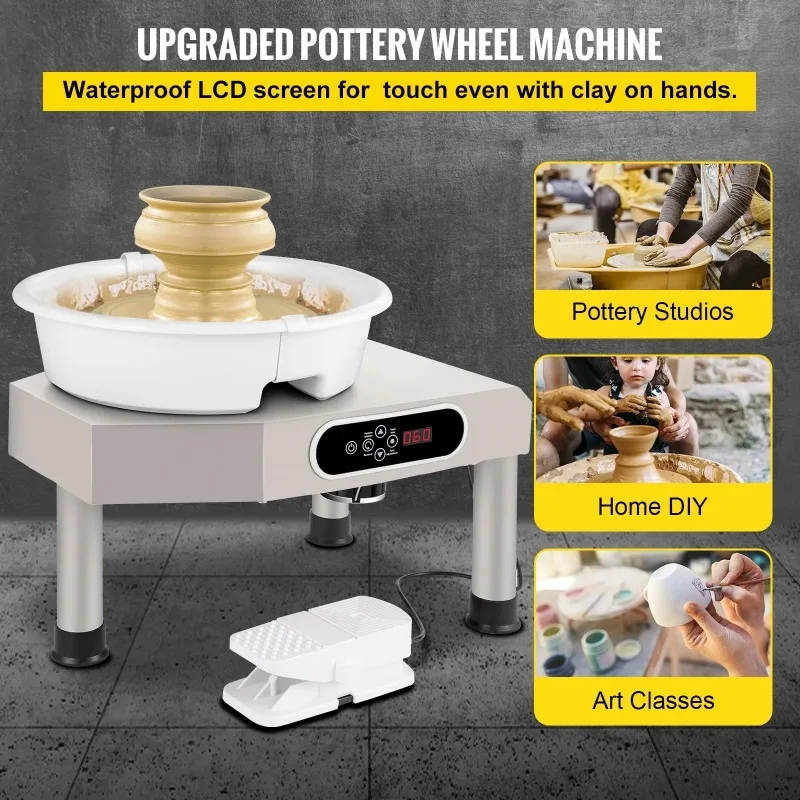 Pottery Wheel Ceramic Forming Machine 25cm LCD Touch Screen Clay Wheel 350W Electric DIY Clay Sculpting Tools with Foot Pedal