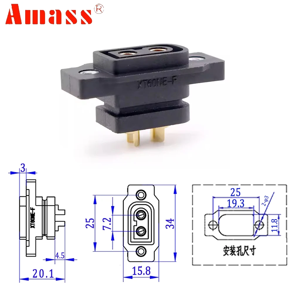 5pcs Amass XT60 XT60NE-F XT60NE DC500V 20A Gold Plated Plugs Battery Connector For Rc FPV Drone Airplane Car Boat Accessories