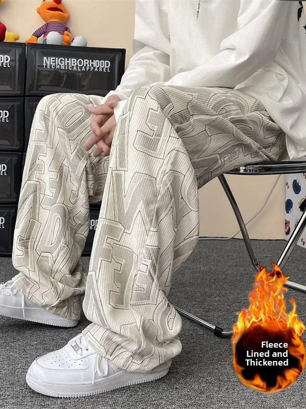 

Мужские повседневные брюки Thiened Fce для осени и зимы, широкие, прямого кроя, из вельвета, длинные, модные, свободного кроя, от модного бренда