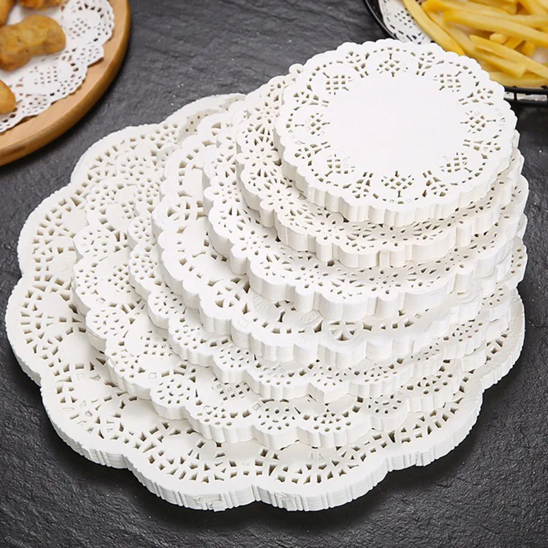 Tapetes redondos de encaje para Decoración de mesa, manteles individuales de papel blanco para fiesta, 150 piezas