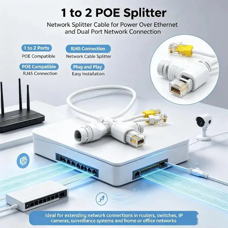 3 Way RJ45 Ethernet POE Splitter 2 In 1 Anti-corrosion POE Adapter for Outdoor Surveillance CCTV IP Camera System