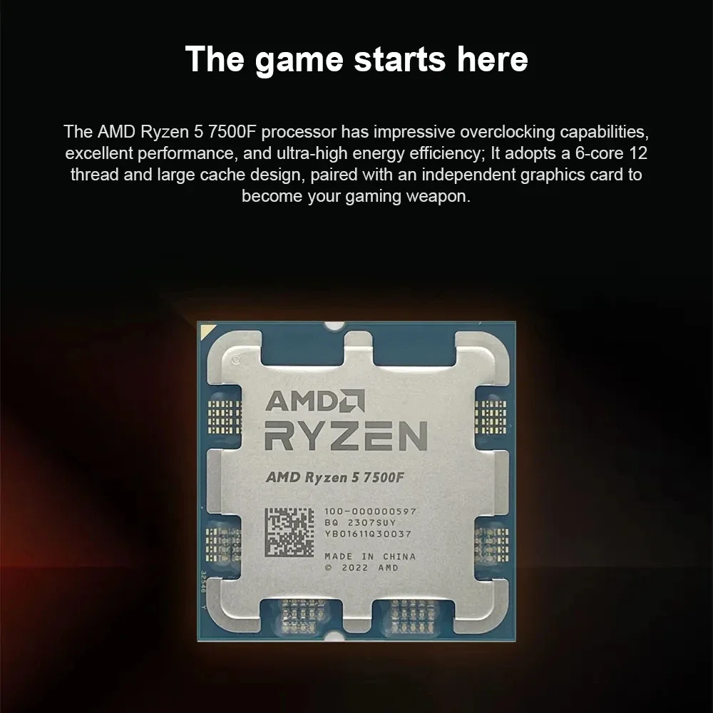 Novo processador amd ryzen 5 7500f, 5ghz, 6 núcleos, 12 threads, 38mb, soquete am5, cpu, processo de jogos, mas sem ventilador