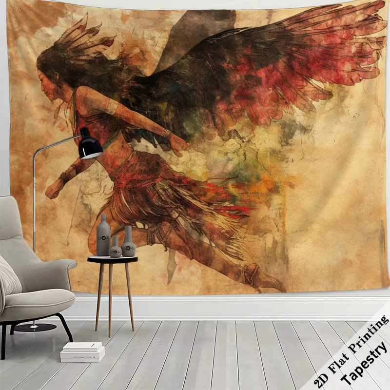 Tapisserie murale d'art fantastique avec créature ailée de déesse épique, grande taille, décoration bohème pour salon, décoration de la maison