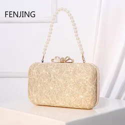 2024 New Evening Bags for Women Lace Flower Clutch Shoulder Purse Luxury Banquet Party Clutch Pearl Top Handbags Bolso Mujer