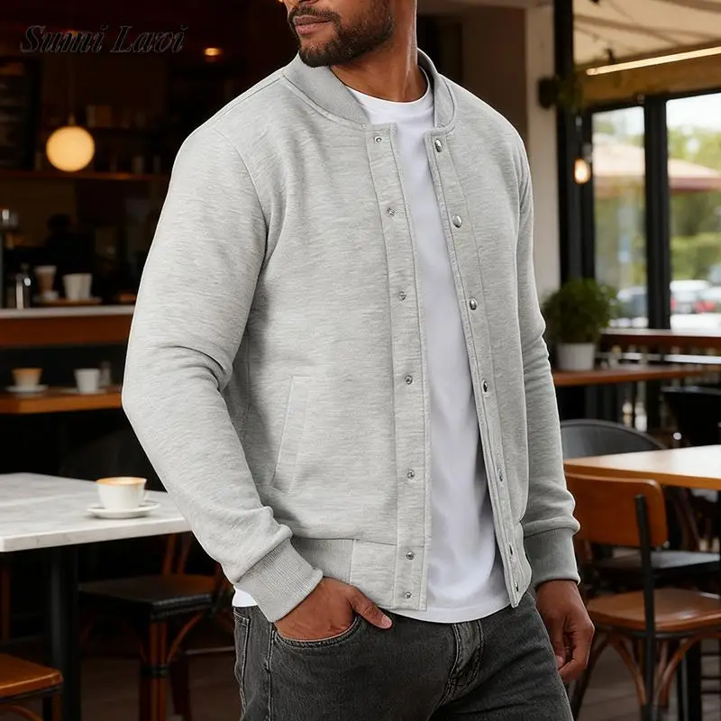 

Daily Leisure Solid Color Fleece Liner Jackets Fall Winter Mens Casual Bomber Jacket Coat Men Fashion Button-up Cardigan Tops