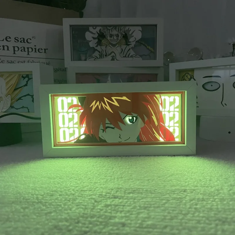 New Century Evangelion Paper Carved Lamp Anime Asuka Langley Soryu Figure 3D Led Night Light Usb 7Color Bedroom Decoration Lamps view 3