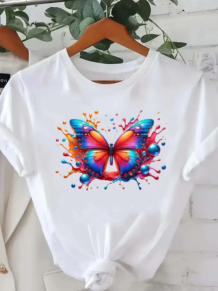 

Dulce estilo acuarela ropa de manga corta a la moda para mujer camisetas de moda camisetas informales con cuello redondo