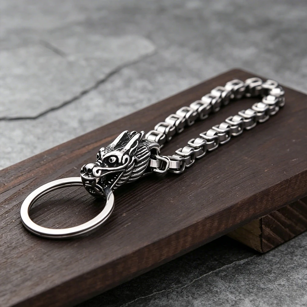 Stainless Steel Dragon Head Keychain Men Women Vintage Guardian Amulet Daily Carry Jewelry Gift Dropshipping